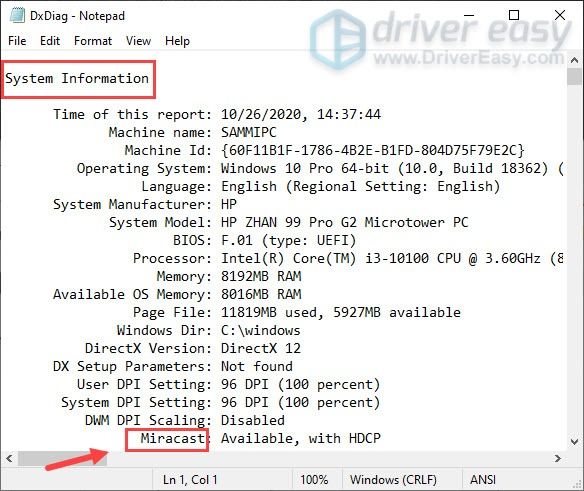 controlla se il tuo PC Windows-10 supporta Miracast
