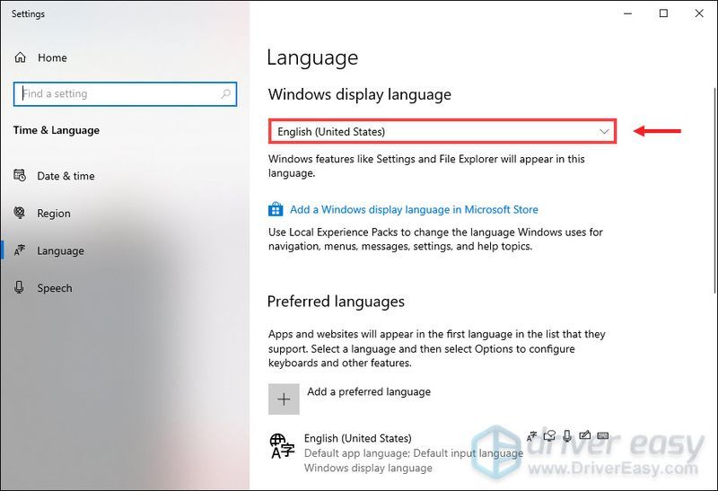 проверьте язык отображения Windows