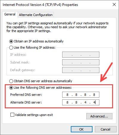 изменить DNS-сервер