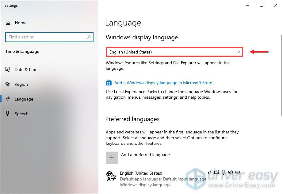 проверьте язык отображения Windows