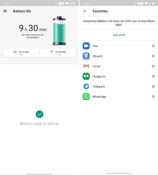 3. Duración de la batería de Kaspersky: Saver & Booster - App Killers for Android