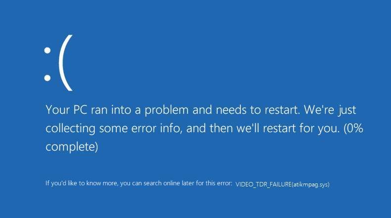 Video TDR Failure (atikmpag.sys) v sistemu Windows 10 (rešeno)