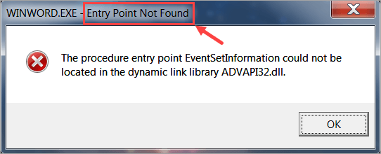 (KIINTEÄ) Entry Point Not Found Error in Windows