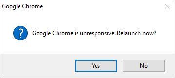 (Решено) Google Chrome не реагира. Да се ​​рестартира сега?