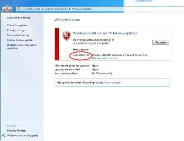 Fácil de corrigir 80072EE2 Windows Update Error