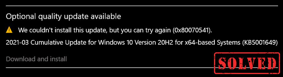 [Corregit] Error d'actualització de Windows 10 0x80070541