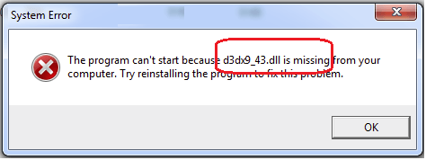 Ľahko opraviteľná chyba d3dx9_43.dll chýbajúca v systéme Windows