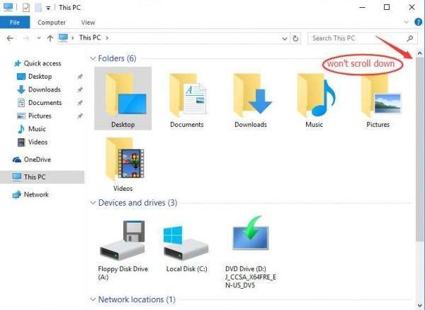 Windows 10 File Explorer - Vierityspalkki hyppää ylöspäin vierittäessä (ratkaistu)