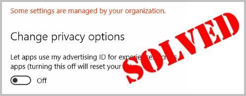 (Rešeno) Nekatere nastavitve upravlja vaša organizacija v sistemu Windows 10