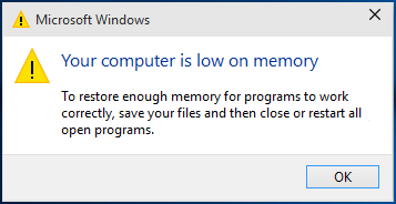 Windows 10 Su computadora tiene poca memoria (resuelto)