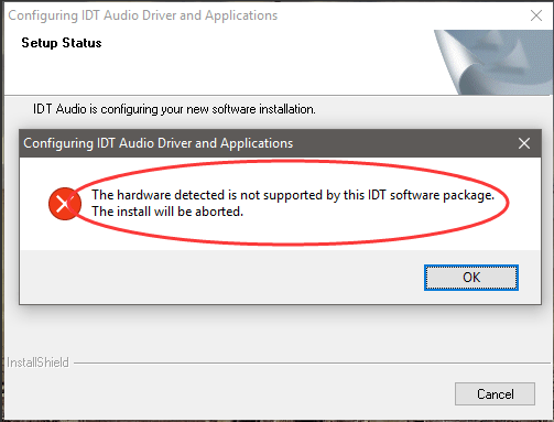 Oprava Zjištěný hardware není tímto vydáním softwarového balíčku IDT podporován