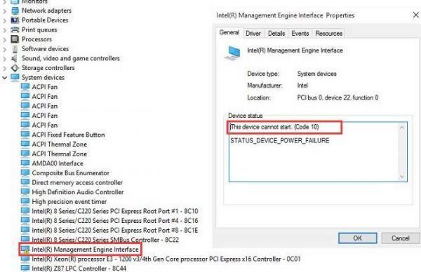 Code de pilote de l'interface Intel Management Engine 10 (résolu)