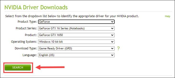 [Descargar] Controlador GeForce GTX 1650 para Windows 10/8/7