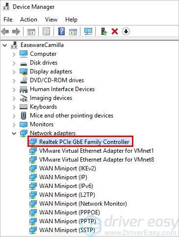 Actualitzeu els controladors Realtek PCIe GBE Family Controller a Windows 10