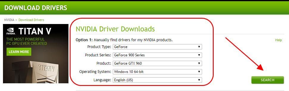 Descarga y actualización del controlador de Nvidia GeForce GTX 960