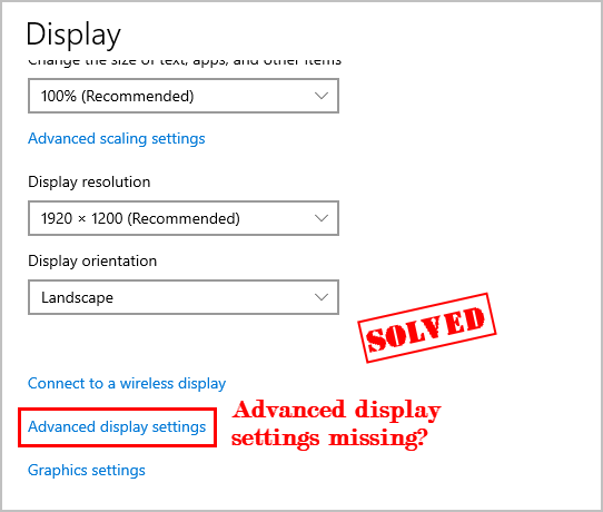 (Tetap) Tetapan Paparan Lanjutan Windows 10 Hilang