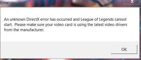 S'ha produït un error X directe desconegut a League of Legends (resolt)