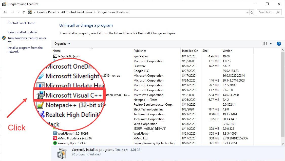 reparar Microsoft Visual C++; la actualización falló; marco de guerra