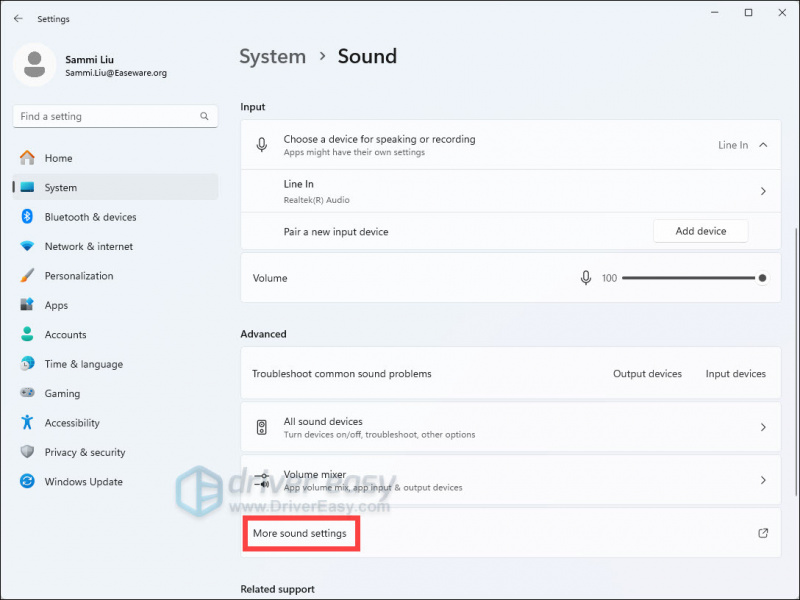   Windows11 — vairāk skaņas iestatījumu