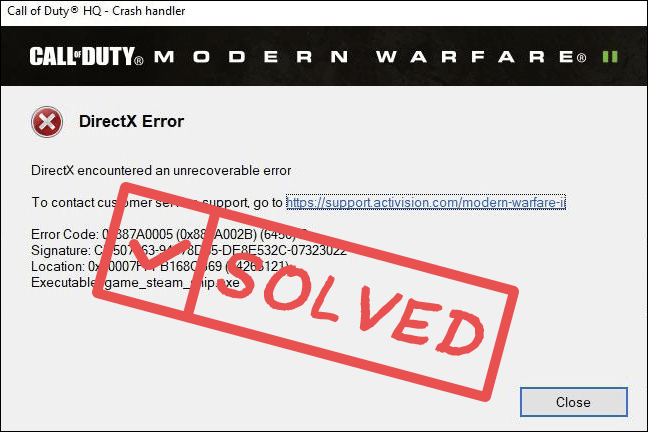 DirectXエラーを修正する方法 COD Modern Warfare 2