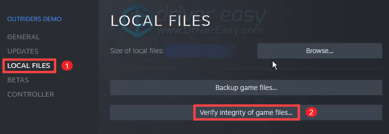 verificar la integridad de los archivos del juego Outriders