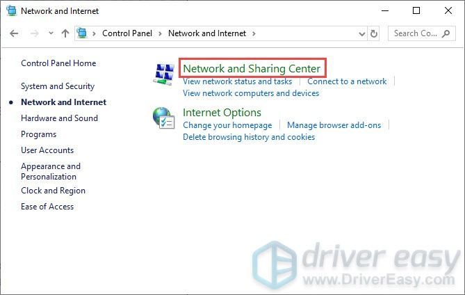 buksan ang network at sharing center sa Control Panel