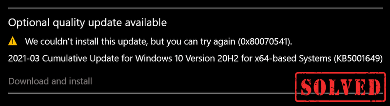 [Opraveno] Chyba aktualizace Windows 10 0x80070541