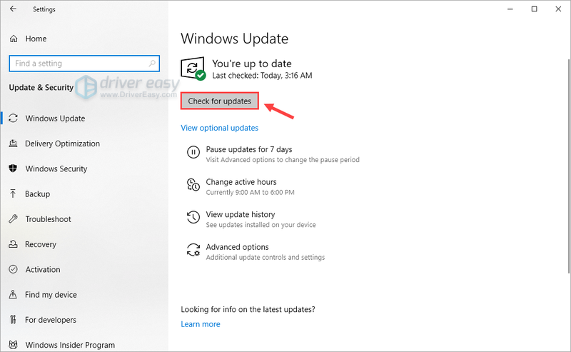 Controllo degli aggiornamenti di Windows per gli aggiornamenti
