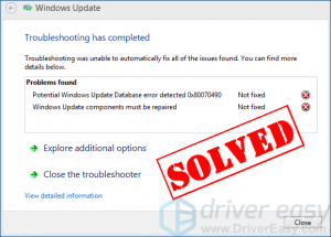 [RATKAISTU] Mahdollinen Windows Update -tietokantavirhe havaittu Windows 10:ssä