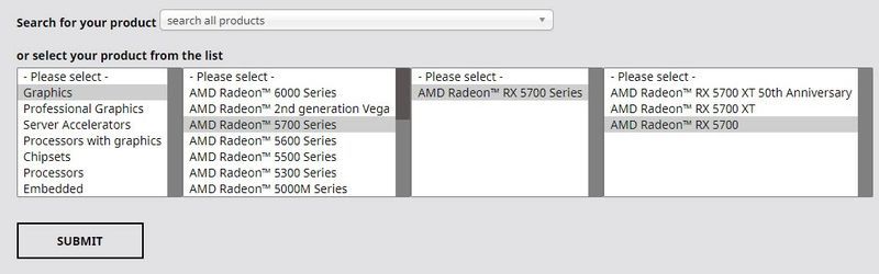 AMD RX 5700 -ajureiden lataus ja päivitys
