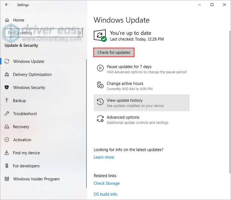 Windows 10 اپ ڈیٹس کے لیے چیک کریں۔
