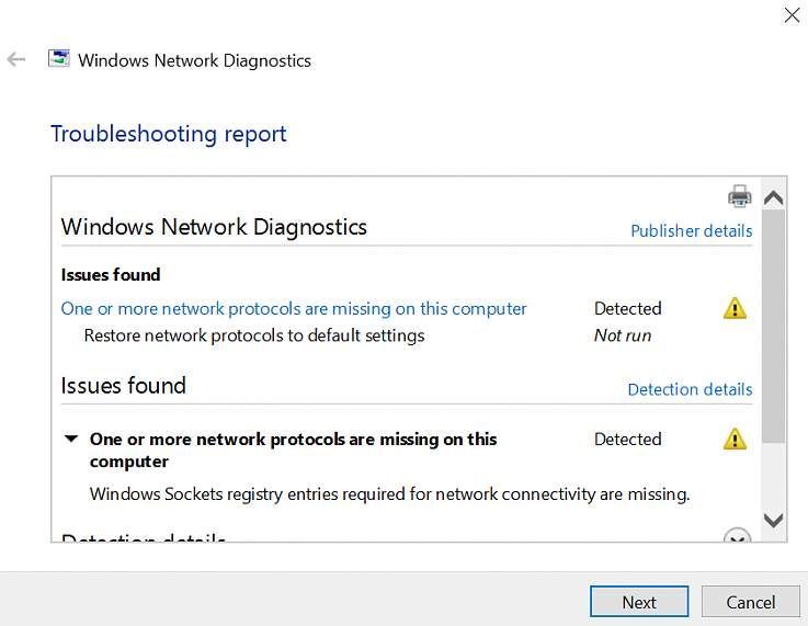 Поправка: Един или повече мрежови протоколи липсват в тази компютърна грешка в Windows 10