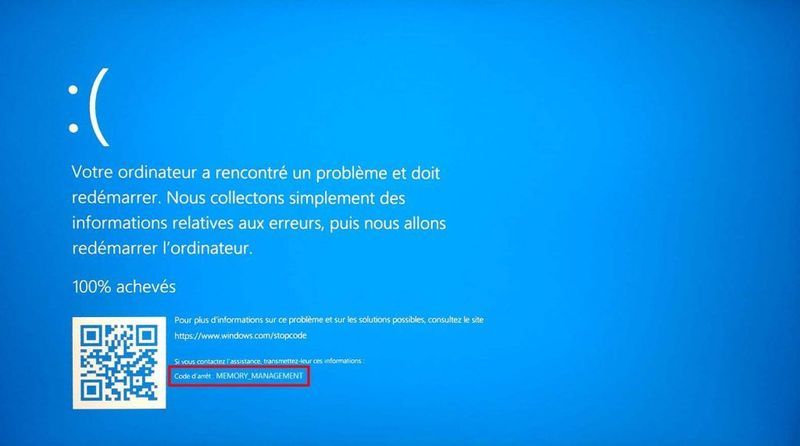 [RÉSOLU] Écran bleu Windows 10 Memory Management