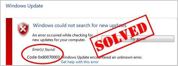 0x80070003 Windows Update-Fehler (behoben)