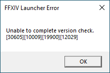 FFXIV Nije moguće izvršiti provjeru verzije