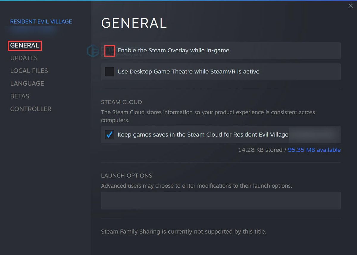 Деактивирайте Steam Overlay за Resident Evil Village