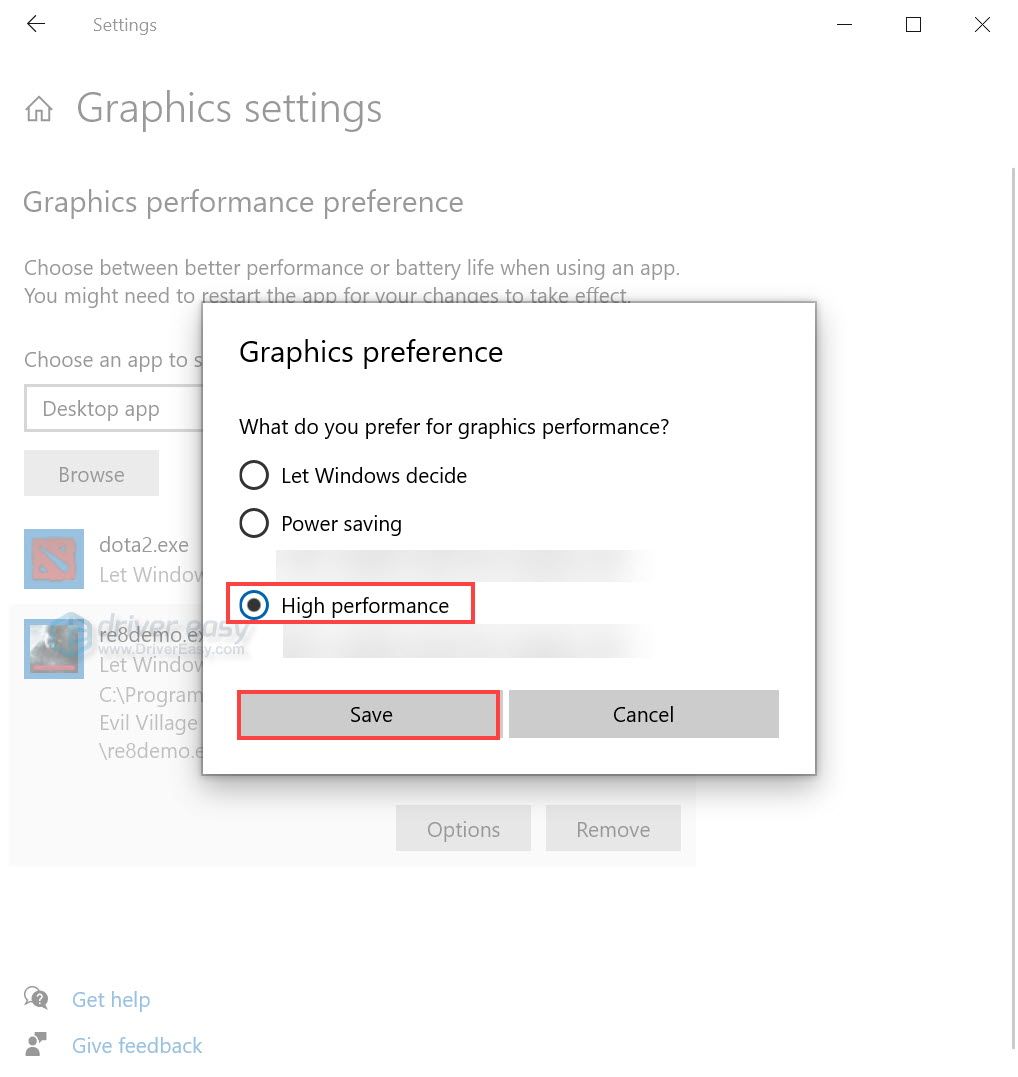 Alto desempenho das configurações gráficas do Windows 10