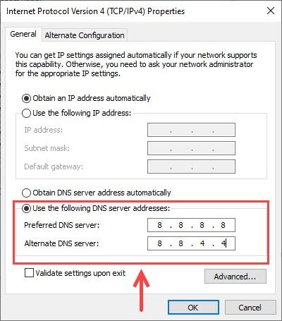 Използвайте следните адреси на DNS сървъра