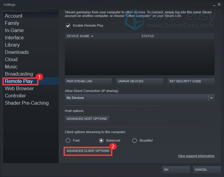 donanım kodlamasını devre dışı bırak Steam Steam Remote Play çalışmıyor