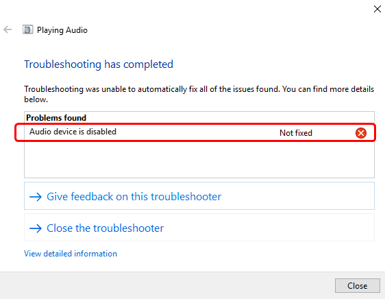 Аудиоустройството е деактивирано Проблеми в Windows 10 (решено)