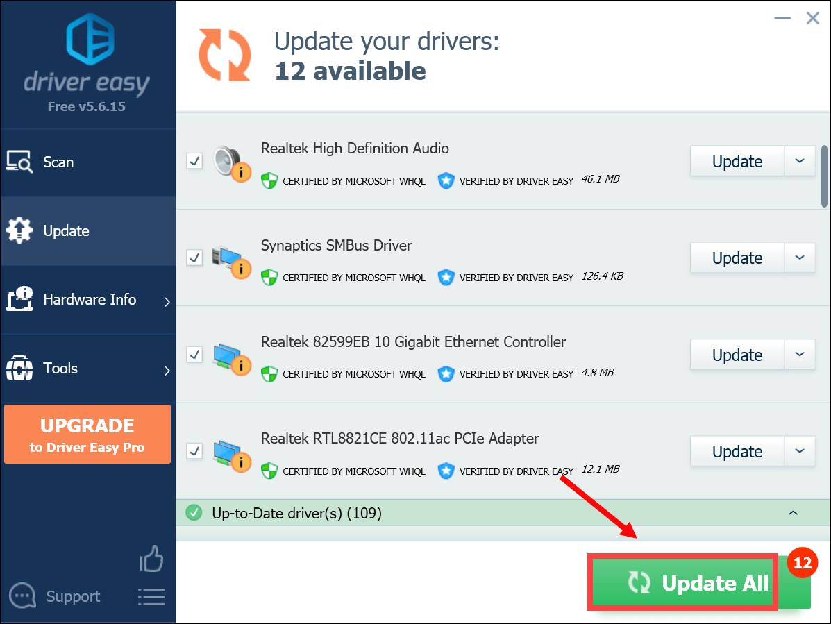 opdater lyddriver automatisk med Driver Easy