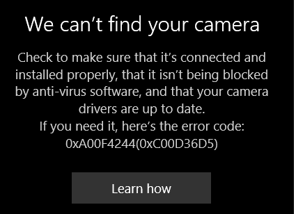 (Ratkaistu) Kameran virhekoodi 0xa00f4244 Windows 10: ssä