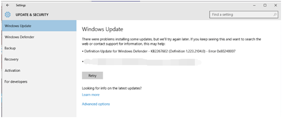 0x80248007 Napaka v storitvi Windows Update v sistemu Windows 10 (rešeno)