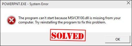 MSVCR100.dll Eksik veya Windows'ta Bulunamadı (Çözüldü)